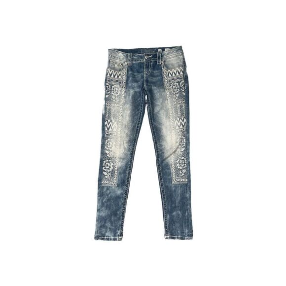 Miss Me Embroidered Lace Signature Cuffed Skinny Lightwash Denim Jeans - Picture 1 of 10
